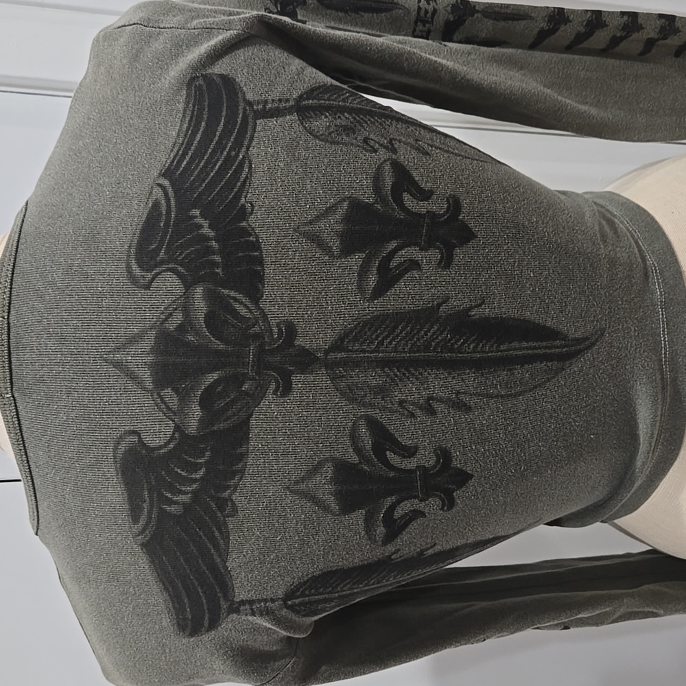 Sledge Vintage Y2K Olive Feather Graphic Crop Top S